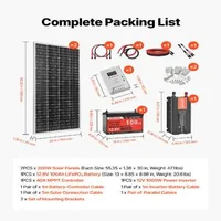 Соларна-система-400W-12V-2-бр-монокристални-панела-200W-LiFePO4-батерия-12-8V-100Ah-MPPT-контролер-40A-инвертор-1000W