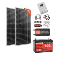 Соларна-система-400W-12V-2-бр-монокристални-панела-200W-LiFePO4-батерия-12-8V-100Ah-MPPT-контролер-40A-инвертор-1000W