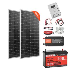 Соларна-система-400W-12V-2-бр-монокристални-панела-200W-LiFePO4-батерия-12-8V-100Ah-MPPT-контролер-40A-инвертор-1000W