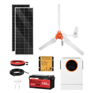 Хибридна-соларно-вятърна-система-600W-12V-2-бр-панела-100W-вятърна-турбина-400W-батерия-LiFePO4-100Ah-инвертор-1000W