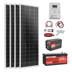 Соларна-система-400W-12V-4-бр-монокристални-панела-100W-LiFePO4-батерия-12-8V-200Ah-MPPT-контролер-40A-инвертор-2000W