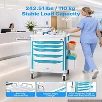 Медицинска-количка-с-5-чекмеджета-товар-до-110-кг-фиксирана-височина-1650-мм-360-заключващи-се-колела-CPR-борд-и-държач-за-бутилка