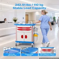 Медицинска-количка-със-шкаф-и-2-чекмеджета-товар-до-110-кг-фиксирана-височина-1020-мм-360-заключващи-се-колела-разклонител